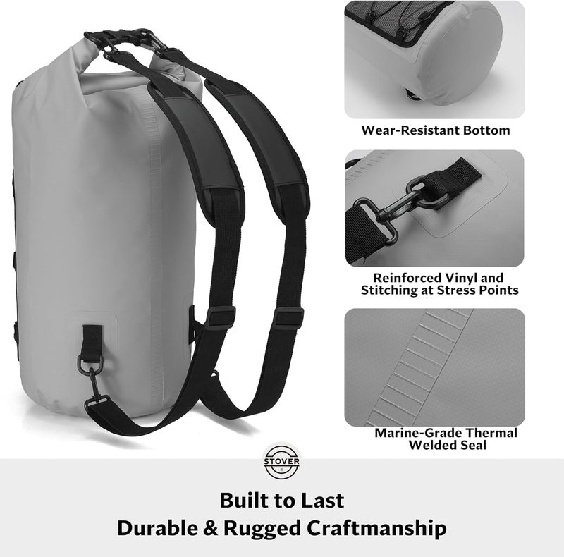 STOVER 5/10/25/30/40/55L Waterproof Dry Bag- Roll-Top Backpack w/Phone Case- Kayaking, Hiking, Camping, Boating- Men/Women - Image 4